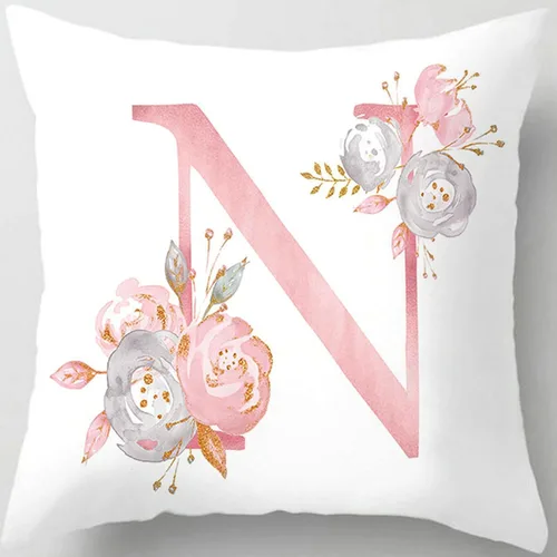 Vista 15 de Fundas de almohada rosa, lindas fundas de almohada decorativas con alfabeto, fundas de cojín cuadradas, protectores de almohada con letras