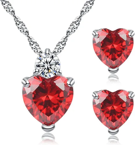Vista 2 de Conjunto de joyas de boda Joyería Ligero de larga duración Stud Pendientes Collar Decoración Estilo Coreano Rojo, Diamante de imitación