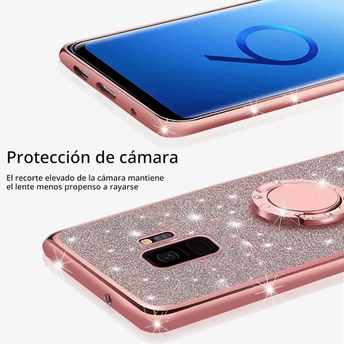 Vista 4 de Funda para Samsung Galaxy S9, Galaxy S9 para mujer, con purpurina, suave, elegante, transparente, TPU de lujo, linda funda protectora con correa
