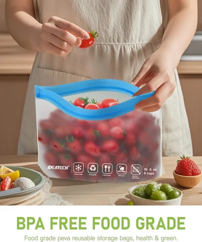Vista 3 de IDEATECH Paquete de 12 bolsas de almacenamiento de alimentos aptas para lavavajillas, bolsas de congelador sin BPA, bolsas reutilizables
