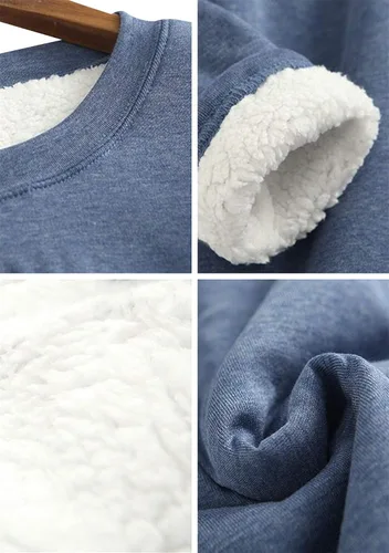 Vista 2 de EFOFEI Sudadera de invierno suave con forro polar Sherpa para mujer, cuello redondo, color sólido