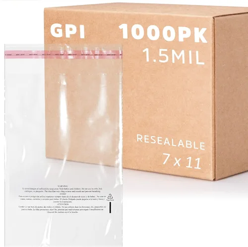 Vista 10 de GPI - Paquete de 100 bolsas de polietileno transparentes de 7 x 11 pulgadas, 1.5 mil. - Bolsas de polietileno resellables con tira adhesiva