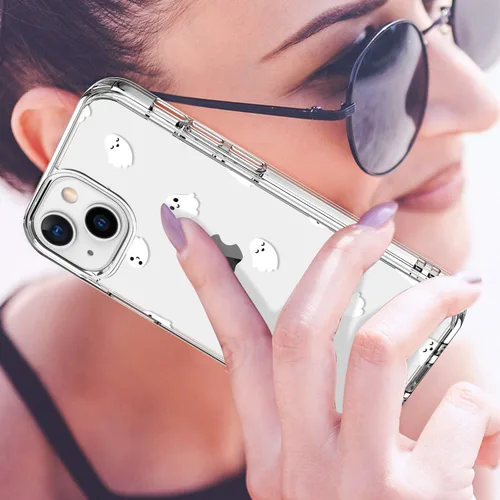 Vista 2 de LUHOURI Funda para iPhone 15 Plus con protector de pantalla, acrílico transparente Funda protectora de carga inalámbrica, ajuste delgado, diseños