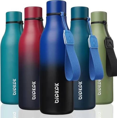 Vista 34 de BJPKPK Botellas de agua aisladas, botella de agua de metal de acero inoxidable de 12 onzas con correa, sin BPA a prueba de fugas, jarras, tazas