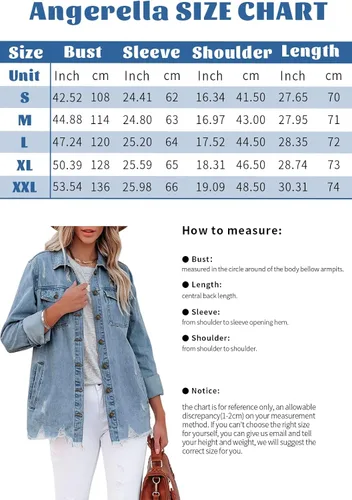 Vista 6 de Angerella Chaqueta de mezclilla para mujer, casual, manga larga, estilo novio, desgastada, con botones