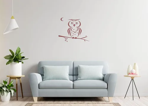 Vista 2 de Owl Bird in Tree Branch Moon for Hood Decor Removable Stylish Sticker Unique Design Any Vehicle tk50 (15in x 12in, grey)