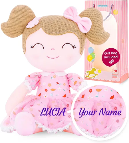 Vista 8 de Gloveleya Muñeca rizada personalizada con tu nombre – Bonita muñeca de felpa suave rosa personalizada para niñas, regalo personalizado