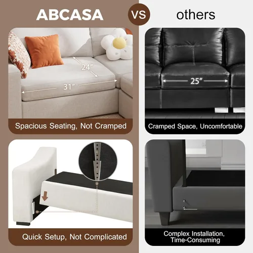 Vista 7 de Sofá seccional en forma de L con apoyabrazos anchos para sala de estar, funda de cojín extraíble, sofás modernos de lino premium de 3 plazas
