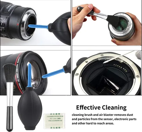 Vista 5 de Kit profesional de limpieza de cámaras DSLR con hisopos de limpieza APS-C, paños de microfibra, bolígrafo de limpieza de cámara, para lente de Rosa