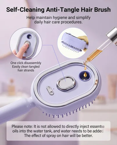 Vista 5 de Electric Steam Brush, Rechargeable Detangling Straightener (Purple)