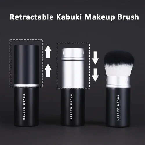 Vista 2 de Brocha de maquillaje retráctil Kabuki para rubor, bronceador, base, polvo, cepillo cosmético facial de viaje Negro