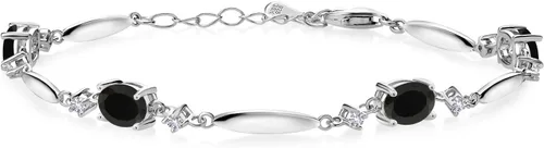 Vista 62 de Gem Stone King 925 Sterling Silver Gemstone Birthstone and White Created Sapphire Tennis Bracelet For Women Oval 7X5MM and 2MM 6 Inch + 1 Inch