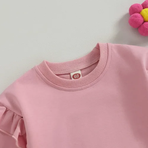 Vista 3 de fhutpw Sudadera de gran tamaño para bebé recién nacida, con volantes, manga larga, cuello redondo, suéter, ropa de otoño