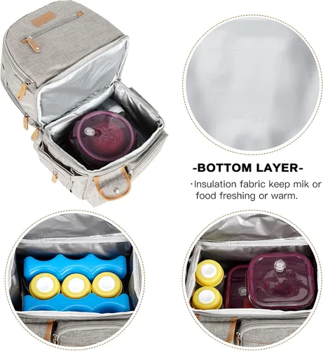 Vista 4 de Mochila para extractor de leche, bolsa enfriadora y resistente a la humedad, doble capa para madre, mochila de trabajo al aire libre con Gris