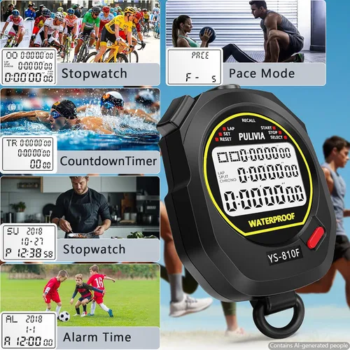 Vista 3 de Cronómetro Deportivo Temporizador con Memoria de 10 Vueltas Divididas Reloj Digital de Parada, Temporizador de Cuenta Regresiva Modo de Ritmo Reloj