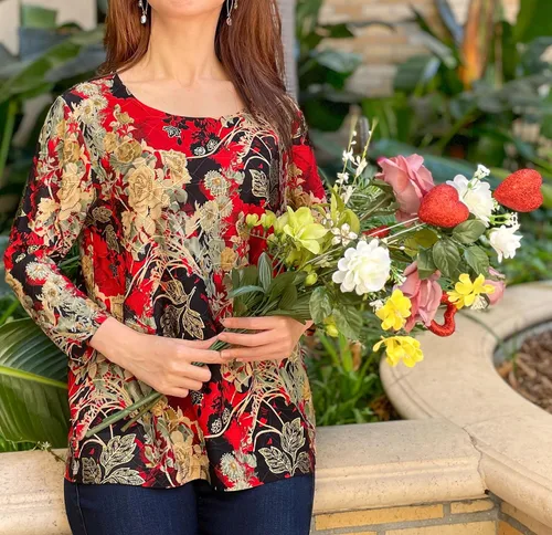 Vista 2 de Camiseta de punto floral para mujer