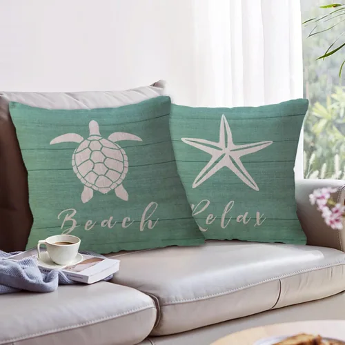 Vista 2 de ULOVE LOVE YOURSELF Fundas de almohada de playa costera, conchas de estrella de mar, conchas de dólar de arena, verano, playa, decoración de casa