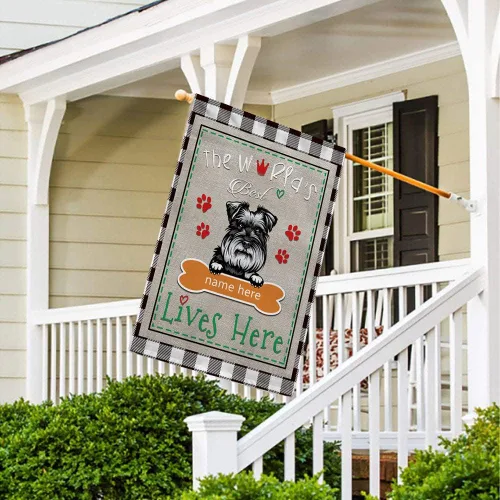 Vista 4 de The World's Best Dog Garden Flag Saint Bernard Dog Lives Here Bone Paw Buffalo Plaid Check 12.5x18 pulgadas Decoración exterior de patio de doble