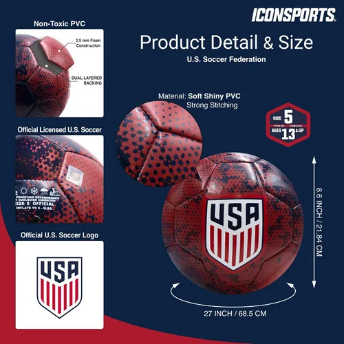 Vista 4 de Icon Sports Balón de fútbol con licencia oficial de la Federación de Fútbol de Estados Unidos - USA01BL azul marino, talla 5