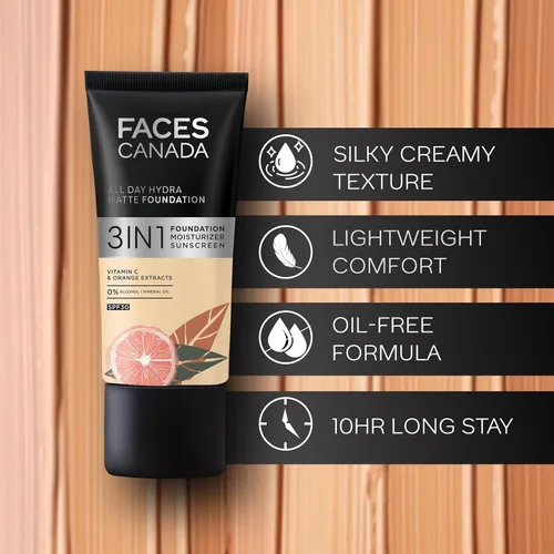 Vista 4 de FACESCANADA All Day Hydra Matte Foundation With SPF 30 - Rose Ivory Protector solar hidratante 3 en 1 Sin aceite con vitamina C 0.85 onzas