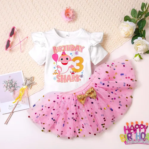 Vista 3 de Abbence Conjunto de faldas de cumpleaños de tiburón para bebé niña