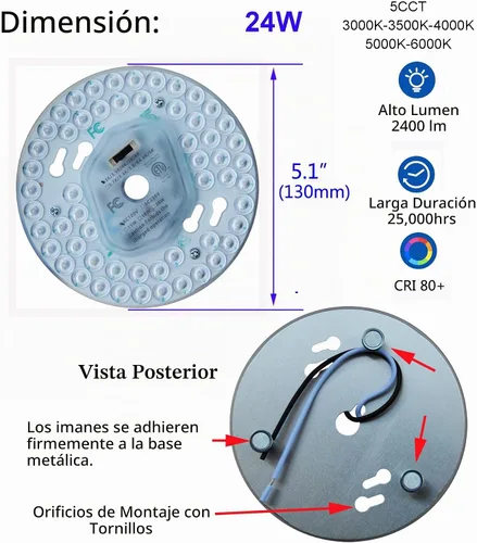 Vista 5 de Ventilador de techo LED regulable de 24 W, luz empotrada, kit de reacondicionamiento del motor, bombilla fluorescente circular de panel LED redondo