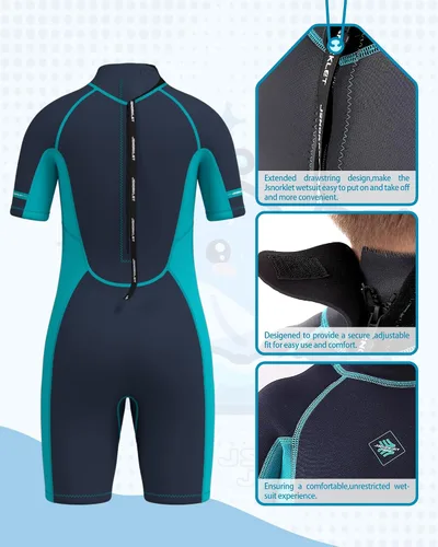 Vista 4 de Traje de neopreno para niños y niñas, con cremallera trasera de 0.118 pulgadas (0.118 in) de neopreno que mantiene el calor en agua fría para nadar