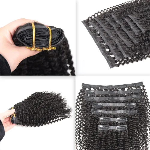 Vista 6 de Extensiones de cabello humano rizado sin costuras 3A 3B, color negro natural, ultra fino, doble trama, PU, invisible, clip, 7 unidades, 14 pulgadas