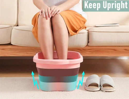 Vista 4 de Tina de baño plegable para pies y spa para niñas y mujeres, cubeta inflable para remojar pies con asa y punto de acupuntura para masaje de pies, rosa