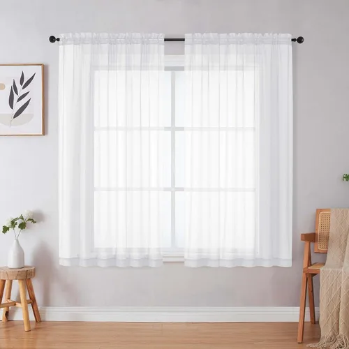 Vista 297 de 2 paneles de cortinas traslúcidas blancas para dormitorio, sala de estar, 96 pulgadas de largo, modernas, suaves, ligeras, con bolsillo para barra