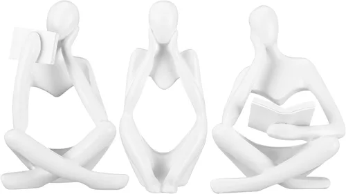 Vista 8 de CYYKDA Decoración para estantería Estatua del pensador negra Figuras Set de 4 - Decora tu hogar, oficina o estantería con esculturas de arte