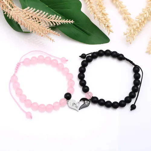 Vista 5 de Pulsera en forma de corazón a juego para parejas, regalos para él, ella, hombres, mujeres, esposo, novio, amantes, amigos, aniversario, día de San