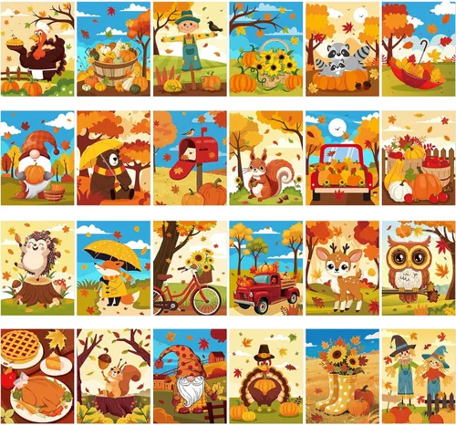 Vista 6 de Sherr Juego de 24 lienzos predibujados para pintar para adultos, lienzo preimpreso a granel, sorbo y pintura, paneles estirados, juego de pintura