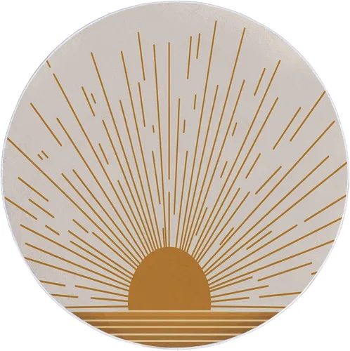 Vista 6 de Bath Mat Round Rug 2 ft, Boho Sun Line Mandala Washable Circular Rugs, Non Slip Absorbent Beige Circle Area Carpet for Kitchen Living Room Bedroom