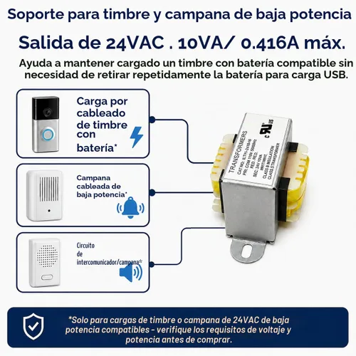 Vista 5 de Transformador de 120V a 24V, 10VA/0.416A AC/AC, fusible térmico