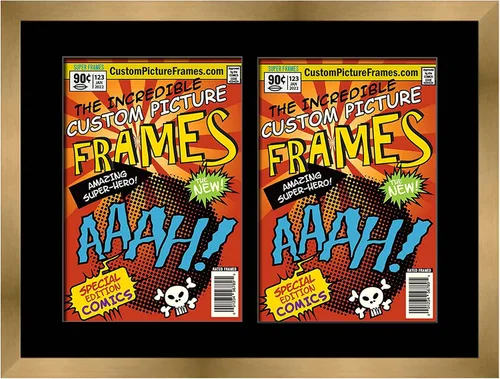 Vista 48 de Marco de cómic negro con alfombrilla negra para cómics de la Edad Dorada