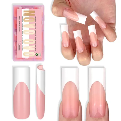 Vista 18 de NOVO OVO - Puntas de uñas postizas largas XL, puntiagudas, de tacón aguja, autoadhesivas, extra largas, gruesas, de gel suave, doble mate
