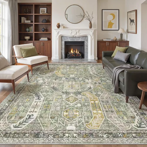 Vista 41 de befbee - Alfombra para sala de estar, lavable y resistente a manchas, con base antideslizante, ideal para dormitorio y cocina, decoración clásica