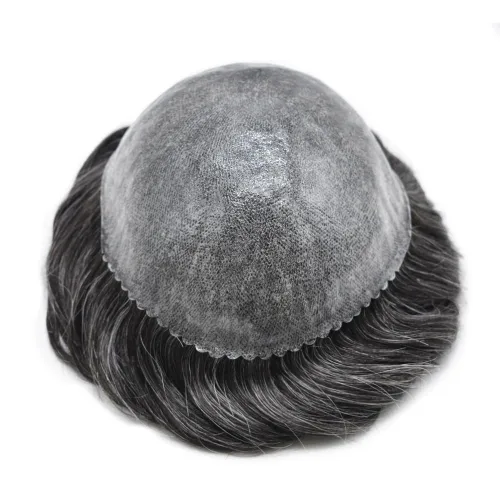 Vista 120 de Toupee para hombre 100% cabello humano real tupé para hombres 0.004 in piel de poliuretano para hombre, sistema de reemplazo de piezas de pelo