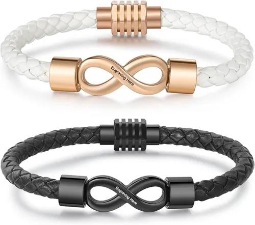 Vista 10 de Pulseras personalizadas a juego para parejas, pulseras de infinito con nombre grabado personalizado para hombres y mujeres, regalos del día de San