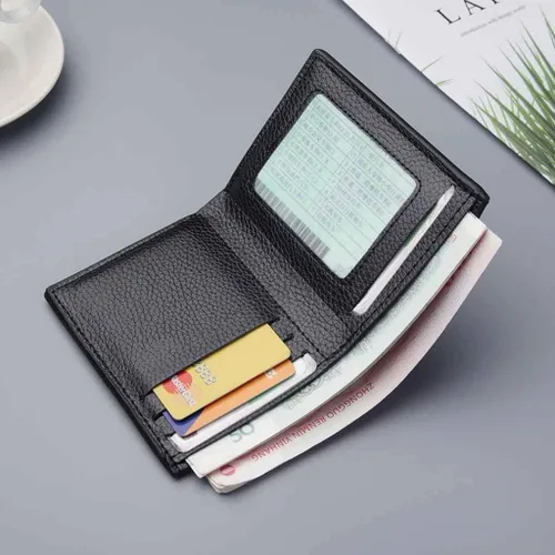 Vista 7 de Monedero versátil para hombre, billetera pequeña ultrafina, tarjeta corta, paquete de tarjeta, monedero vertical, negro, talla única (0dBZi9yHf)