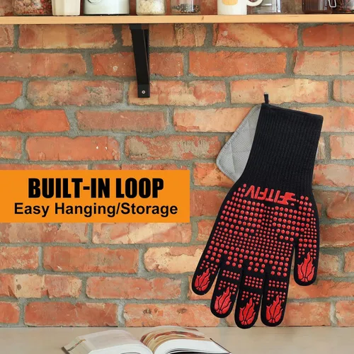 Vista 7 de Guantes para barbacoa, guantes para horno, 1472°F resistentes al calor, guantes de silicona antideslizantes para horno, cocina para cocinar, asar a