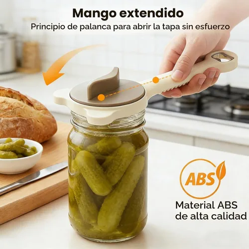 Vista 4 de Abrebotellas multiusos 4 en 1, abridor de botellas ajustable de tres garras con dientes antideslizantes, herramienta de tapa de varios tamaños
