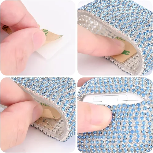 Vista 7 de Newseego Funda para AirPods de 1 y 2 generación, funda de lujo con diamantes de imitación brillantes con llavero para mujeres y niñas, anti-pérdida