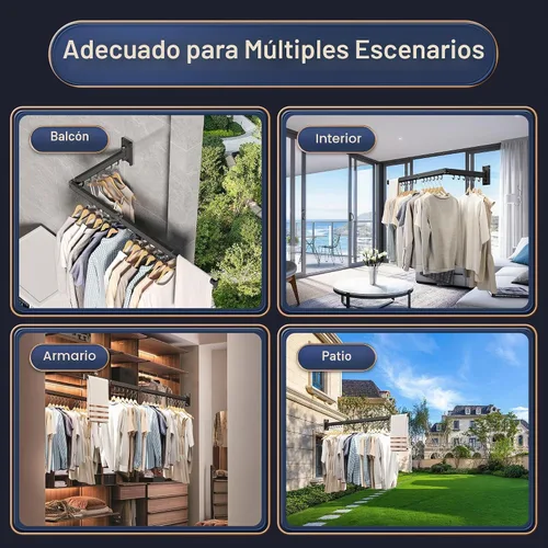 Vista 8 de Estante de secado de ropa montado en la pared, estante de secado de ropa plegable, estante de secado plegable retráctil para colgar ropa