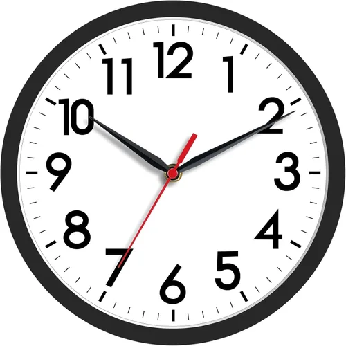 AKCISOT - Reloj de pared de 8 pulgadas, silencioso, funciona con pilas, color negro