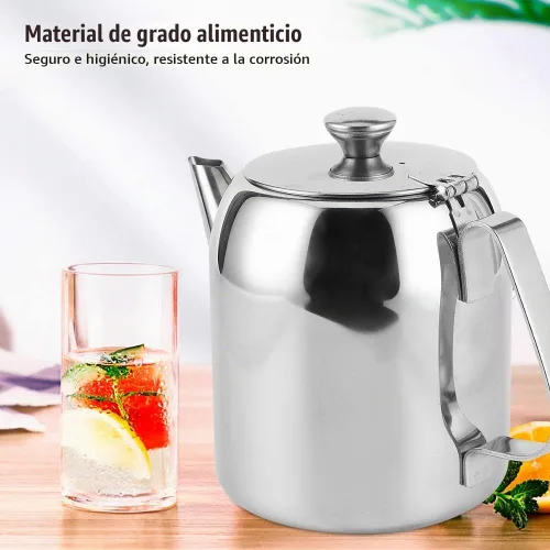 Vista 5 de Cafetera, tetera de acero inoxidable de grado alimenticio, tetera de té de boquilla corta, olla de agua redonda duradera para restaurante, hogar