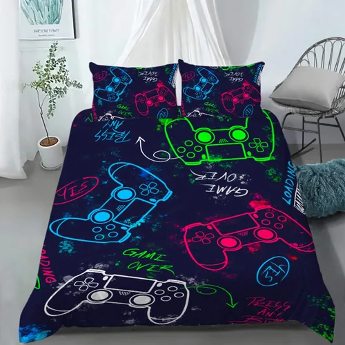 Vista 9 de AILONEN - Ropa de cama con estampado de control de videojuegos, para niños, funda de edredón, supersuave y resistente a la decoloración, 3 piezas