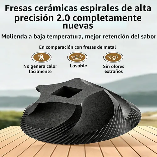 Vista 6 de Molinillo manual de granos de café, 40 ajustes externos ajustables, manivela manual, cuerpo de acero inoxidable, rebaba cónica de cerámica