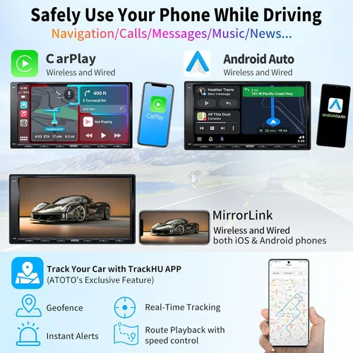 Vista 3 de ATOTO A6PF - Estéreo de coche Android de doble DIN, CarPlay inalámbrico, Android Auto inalámbrico, MirrorLink, navegación en pantalla táctil de 7